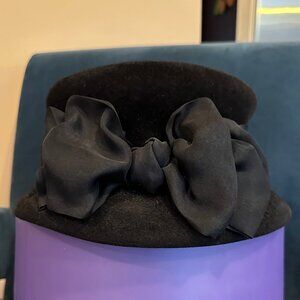 Black Felt Wool Hat with Large Bow